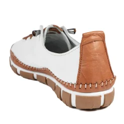 All Leather Lace Up Stitch Detail Shoes - White-Tan