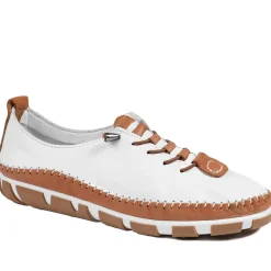 All Leather Lace Up Stitch Detail Shoes - White-Tan