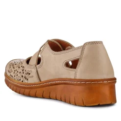 All-Leather Touch-Fasten Mary Janes - Beige