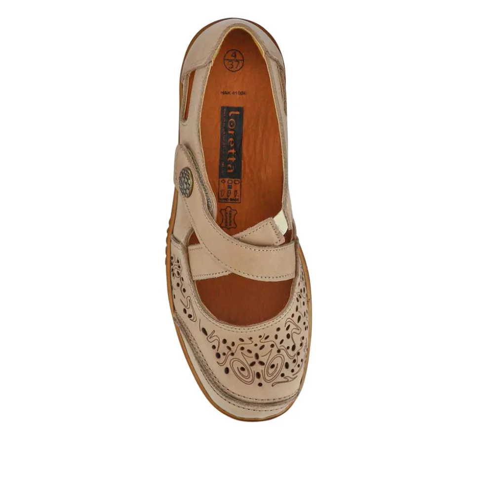 All-Leather Touch-Fasten Mary Janes - Beige