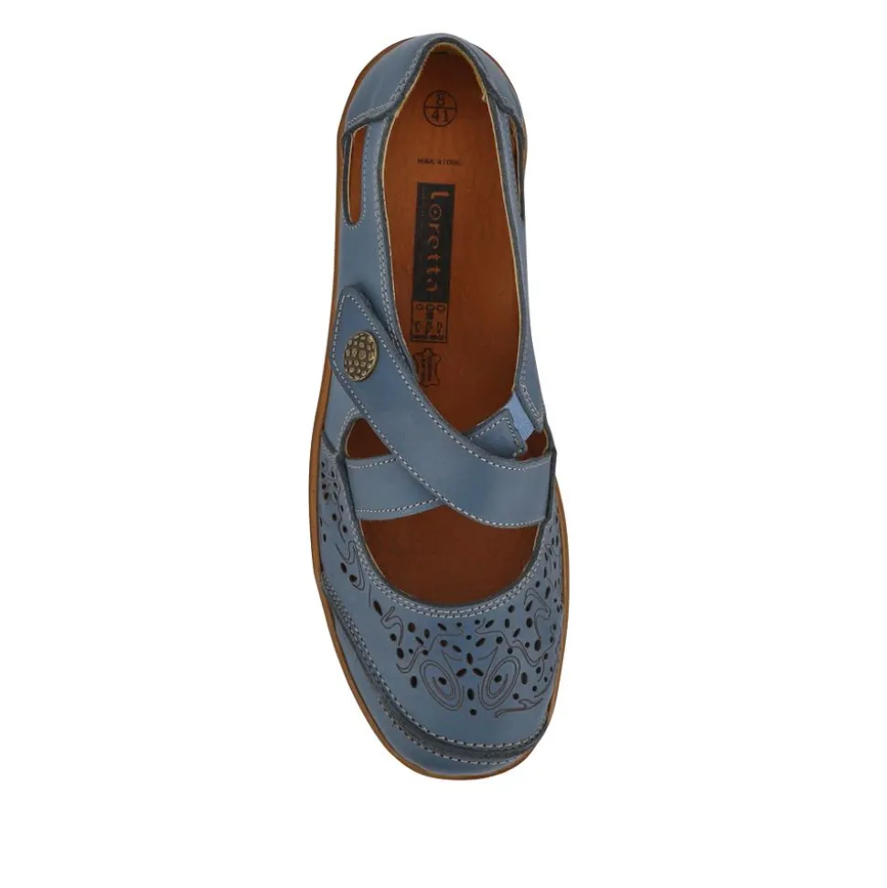 All-Leather Touch-Fasten Mary Janes - Denim