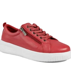 Anara Zip & Lace Leather Trainers - Red