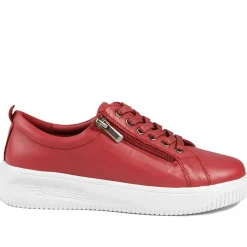 Anara Zip & Lace Leather Trainers - Red