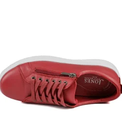 Anara Zip & Lace Leather Trainers - Red