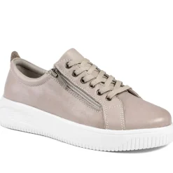 Anara Zip & Lace Leather Trainers - Stone