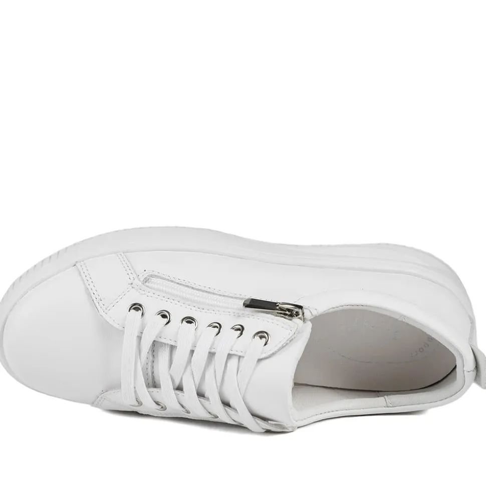 Anara Zip & Lace Leather Trainers - White