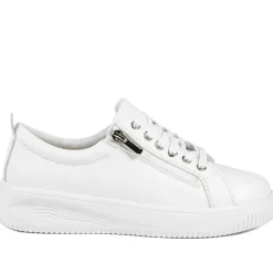 Anara Zip & Lace Leather Trainers - White