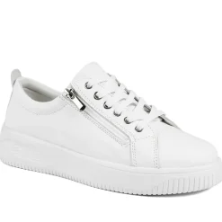 Anara Zip & Lace Leather Trainers - White