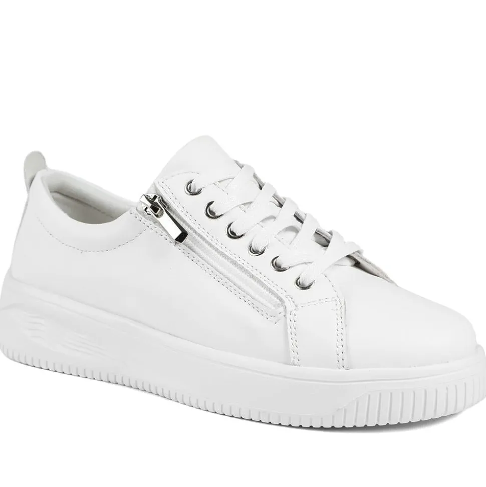 Anara Zip & Lace Leather Trainers - White