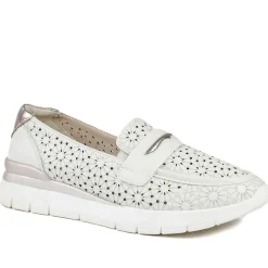 Arch Support Leather Slip On Shoes - Cream