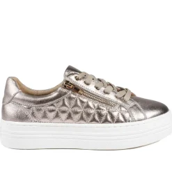 Arianna Quilted Leather Zip & Lace Trainers - Champagne