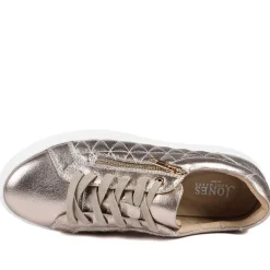 Arianna Quilted Leather Zip & Lace Trainers - Champagne