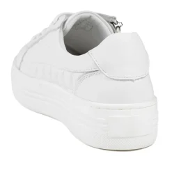 Arianna Quilted Leather Zip & Lace Trainers - White Leather