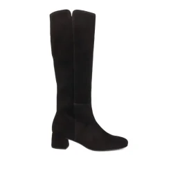 Ashby Block-Heel Leather Long Boots - Black Suede