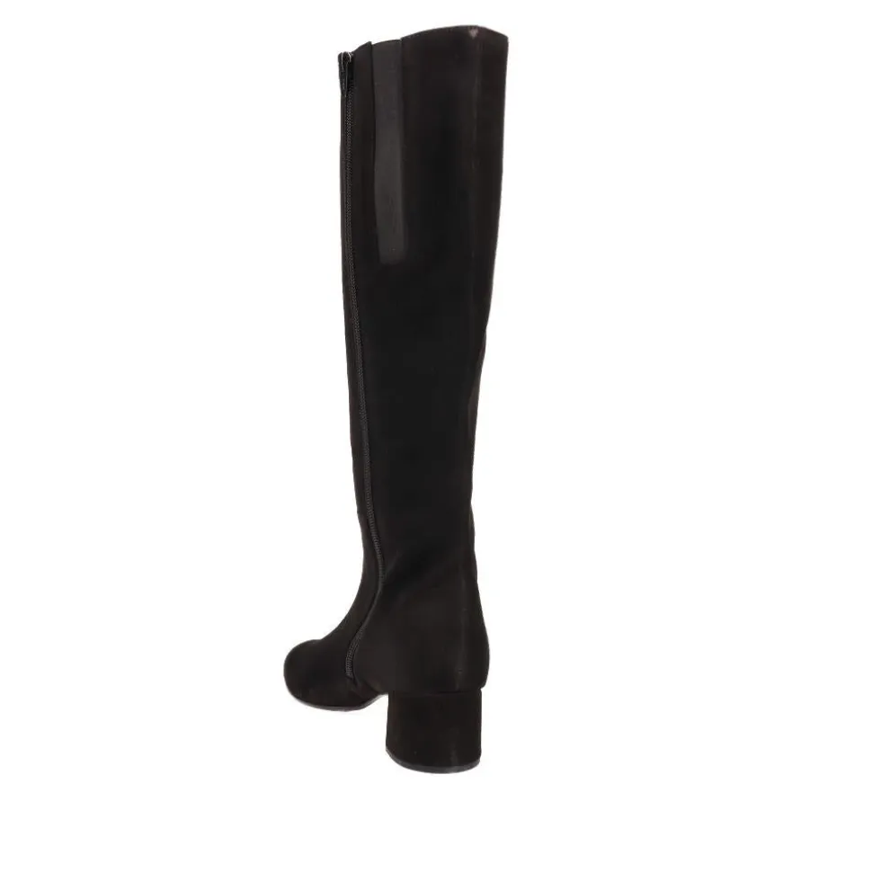 Ashby Block-Heel Leather Long Boots - Black Suede