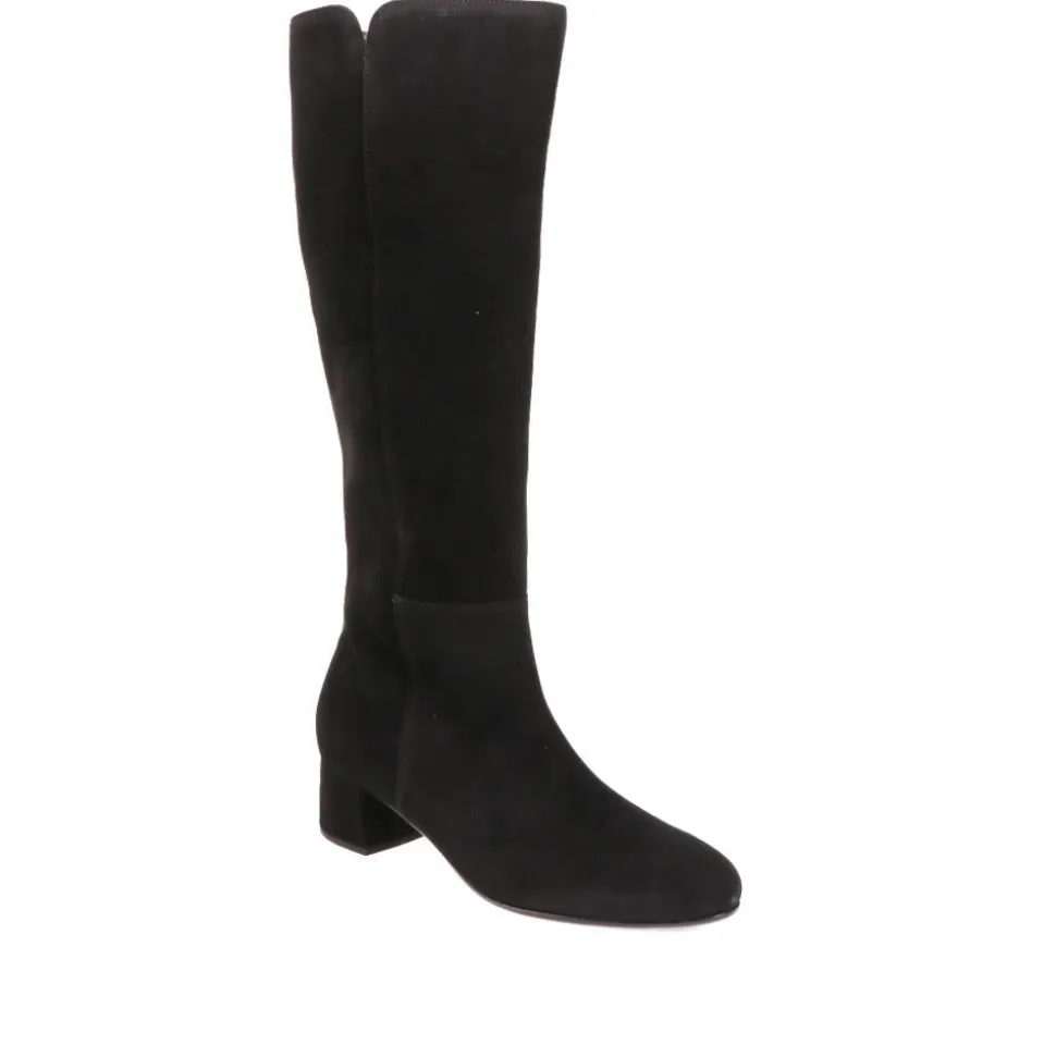 Ashby Block-Heel Leather Long Boots - Black Suede