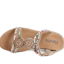 Beaded Comfort Fitting Sandals - Beige
