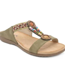 Beaded Lightweight Mule Sandals - Khaki