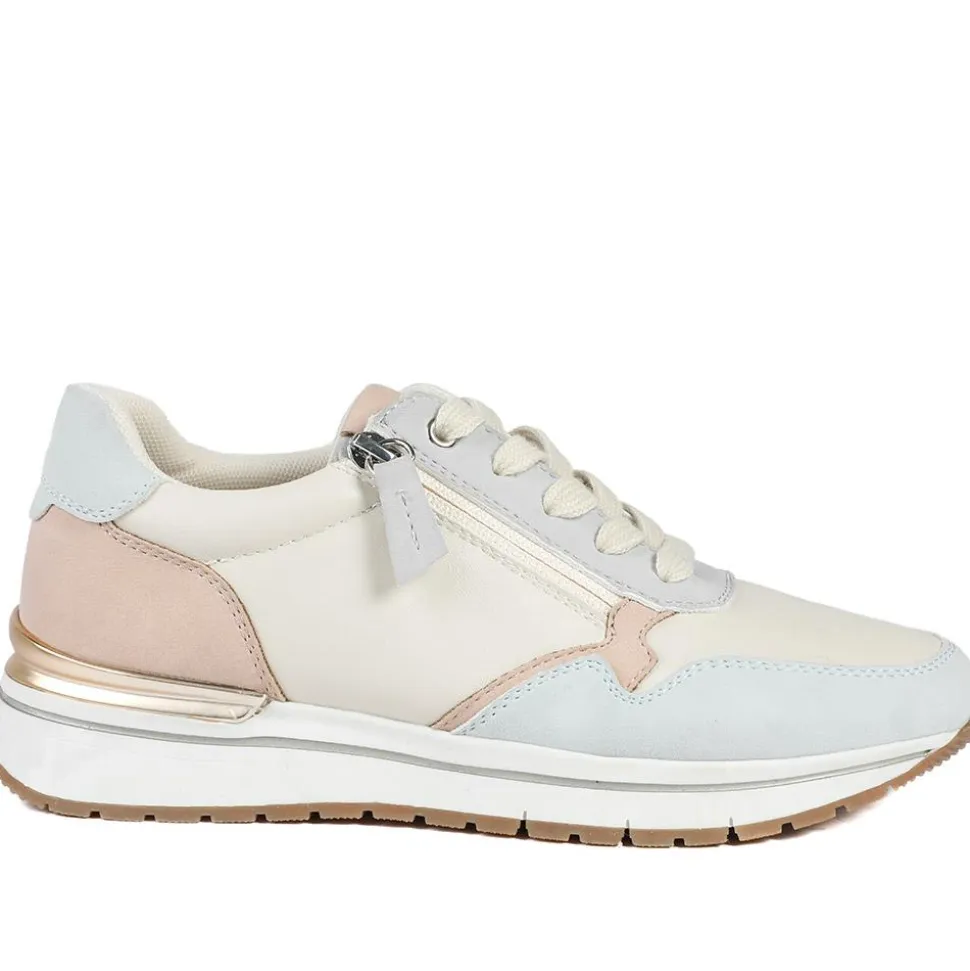 Bellissimo Chunky Zip & Lace Trainers - Beige Multi