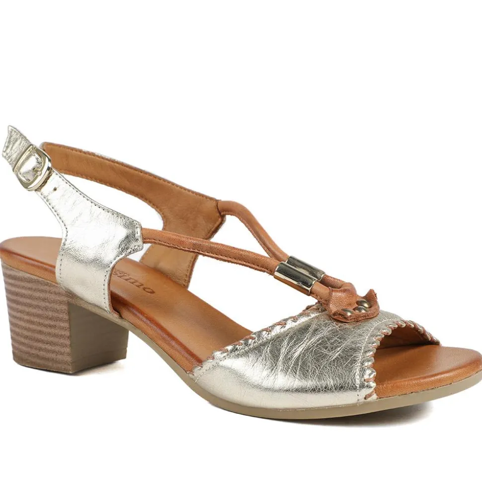 Bellissimo Leather Block Heel Sandals - Gold