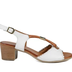 Bellissimo Leather Block Heel Sandals - White