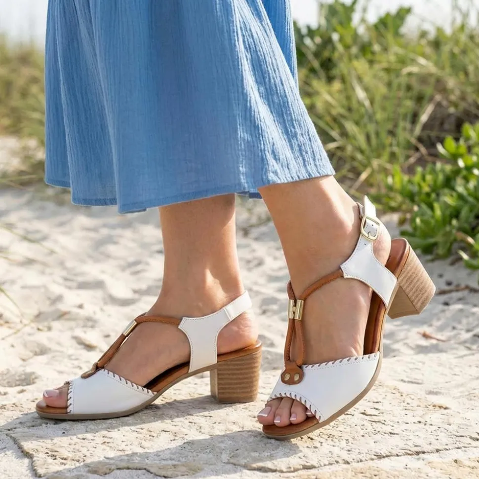 Bellissimo Leather Block Heel Sandals - White