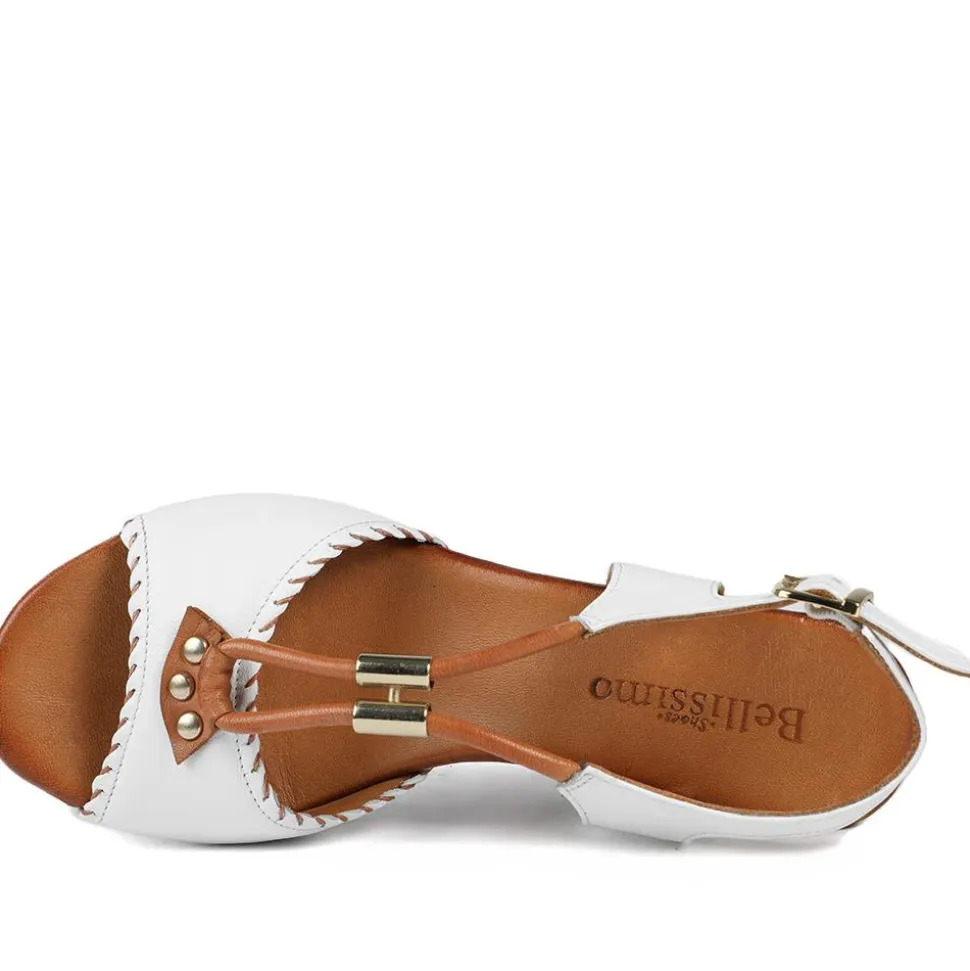 Bellissimo Leather Block Heel Sandals - White