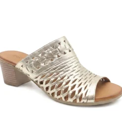 Bellissimo Leather Heeled Mule Sandals - Gold