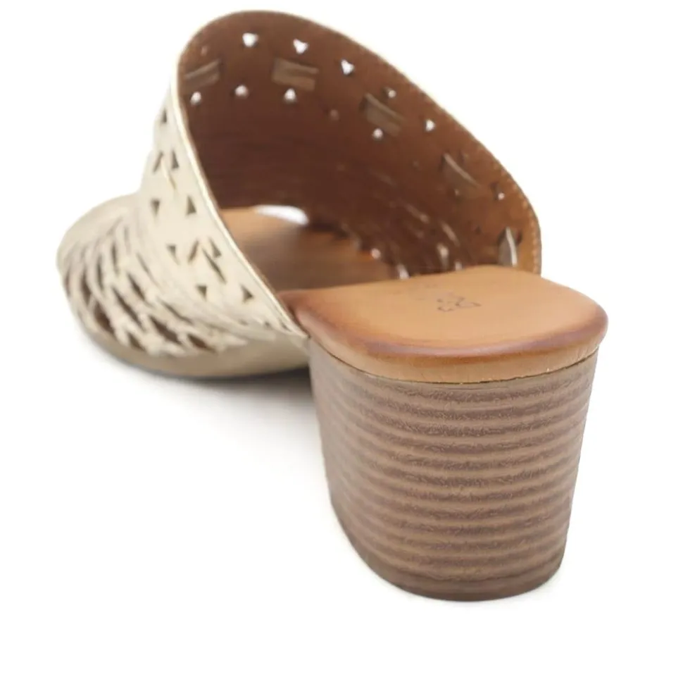 Bellissimo Leather Heeled Mule Sandals - Gold