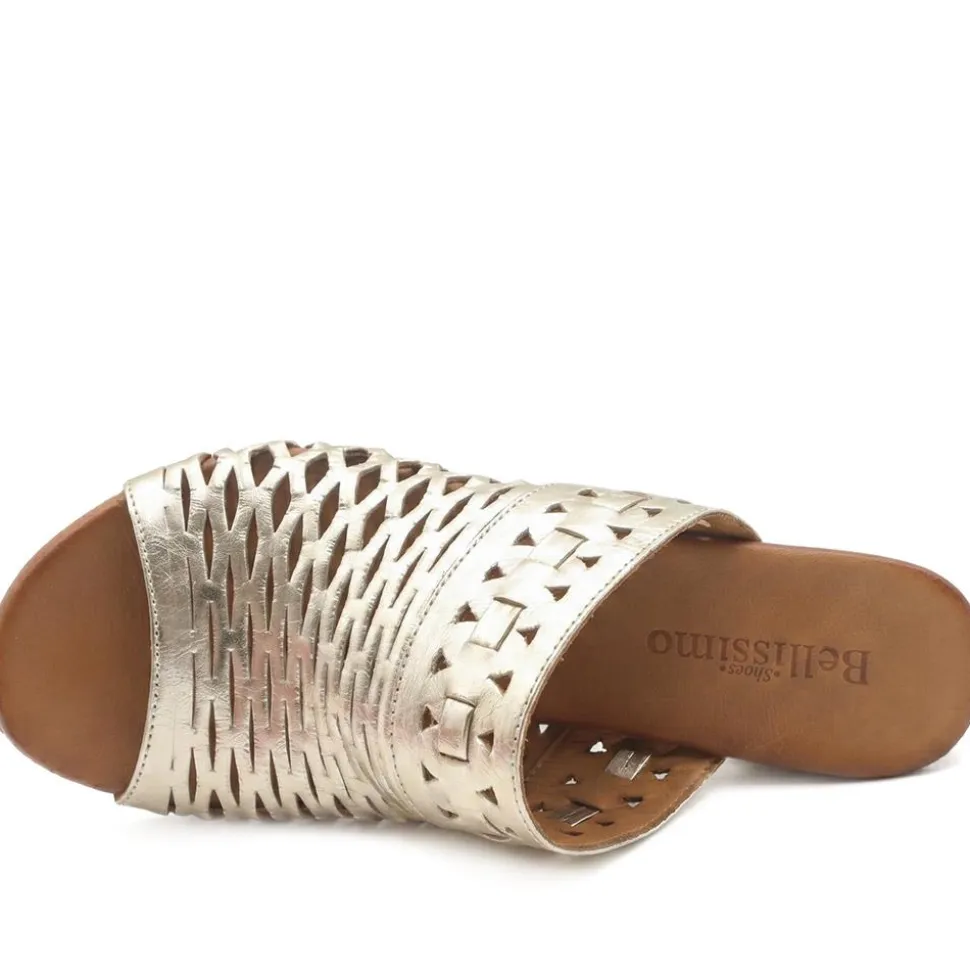 Bellissimo Leather Heeled Mule Sandals - Gold