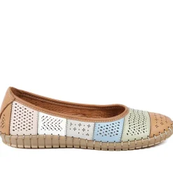 Bellissimo Leather Laser Cut Pumps - Tan Multi