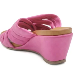 Bellissimo Leather Peep Toe Mule Sandals - Pink