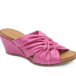 Bellissimo Leather Peep Toe Mule Sandals - Pink