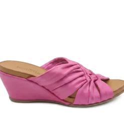 Bellissimo Leather Peep Toe Mule Sandals - Pink