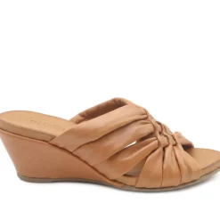 Bellissimo Leather Peep Toe Mule Sandals - Tan