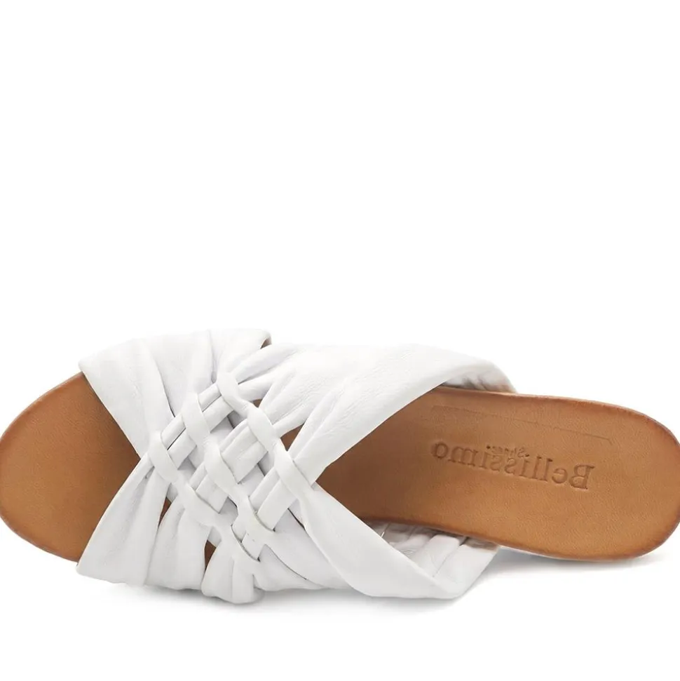Bellissimo Leather Peep Toe Mule Sandals - White