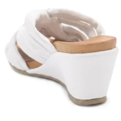 Bellissimo Leather Peep Toe Mule Sandals - White