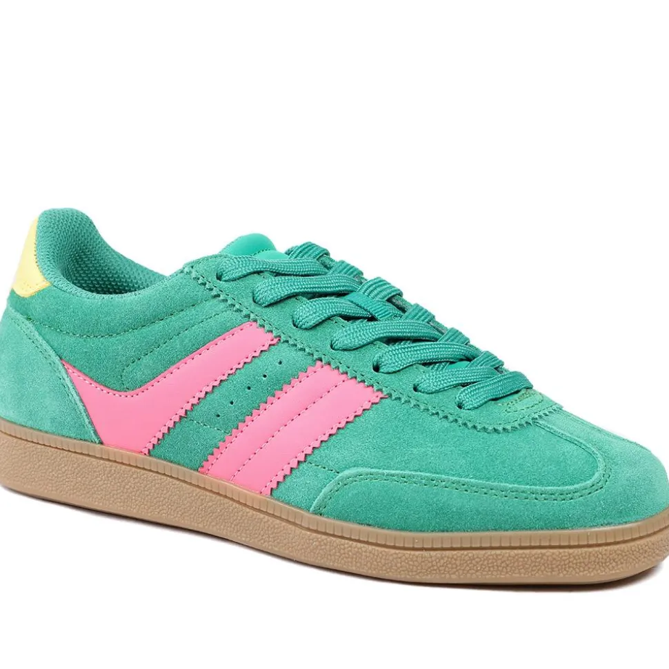 Bellissimo Leather Striped Lace Up Trainers - Green-Pink