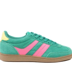 Bellissimo Leather Striped Lace Up Trainers - Green-Pink