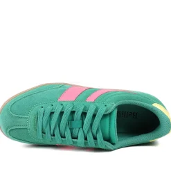 Bellissimo Leather Striped Lace Up Trainers - Green-Pink