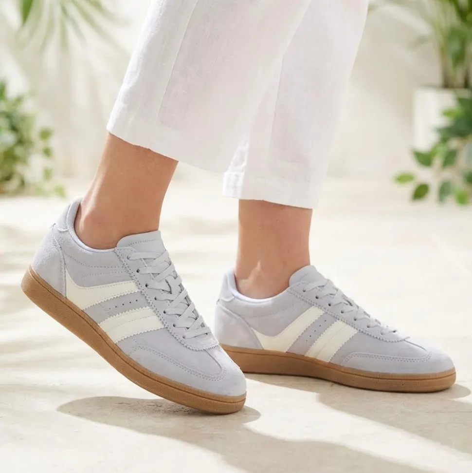 Bellissimo Leather Striped Lace Up Trainers - Light Blue
