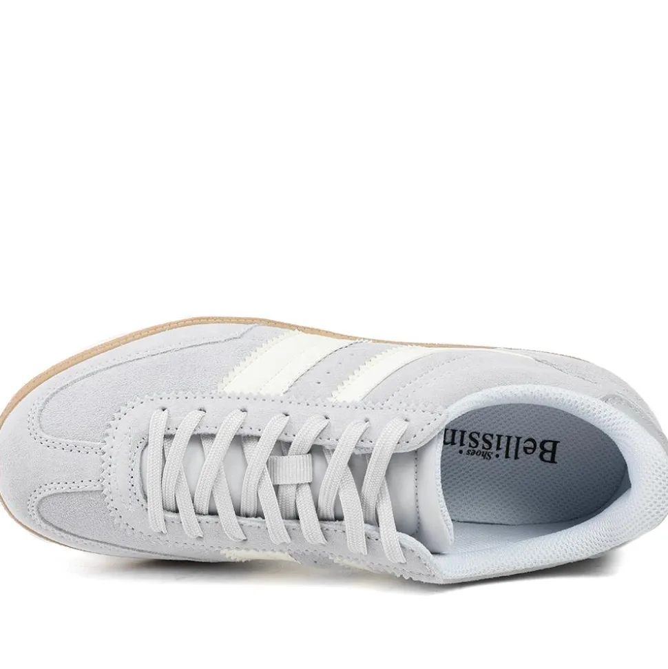 Bellissimo Leather Striped Lace Up Trainers - Light Blue