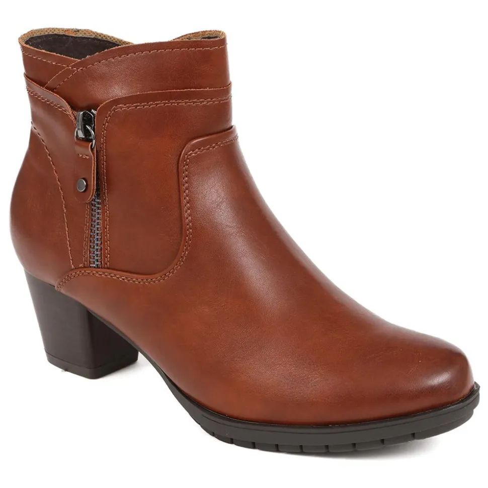 Block Heel Ankle Boots - Tan