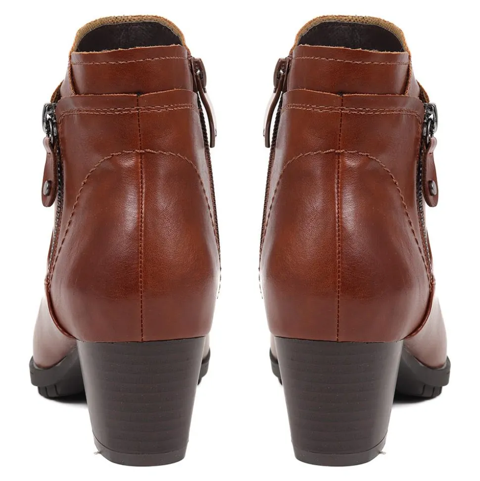 Block Heel Ankle Boots - Tan
