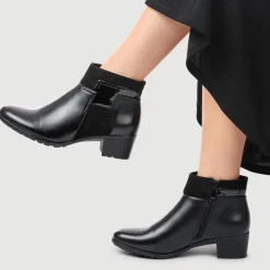 Block Heel Ankle Boots With Inside Zip - Black