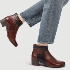Block Heel Ankle Boots With Inside Zip - Burgundy Multi
