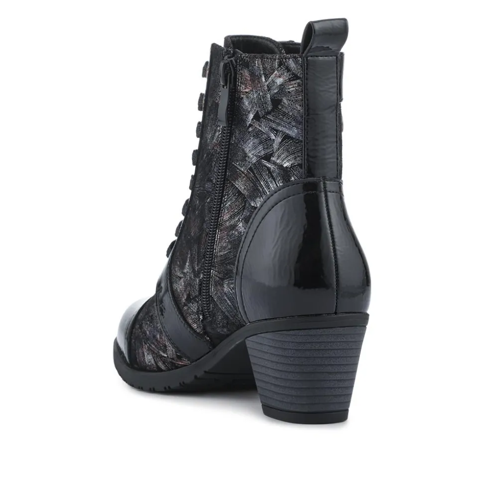 Block-Heeled Ankle Boots - Black Multi
