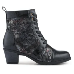 Block-Heeled Ankle Boots - Black Multi
