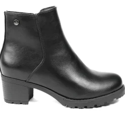 Block-Heeled Ankle Boots - Black Pu