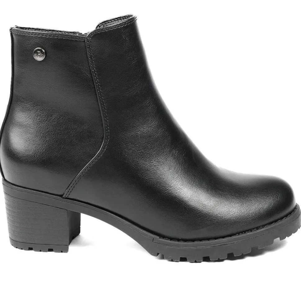 Block-Heeled Ankle Boots - Black Pu